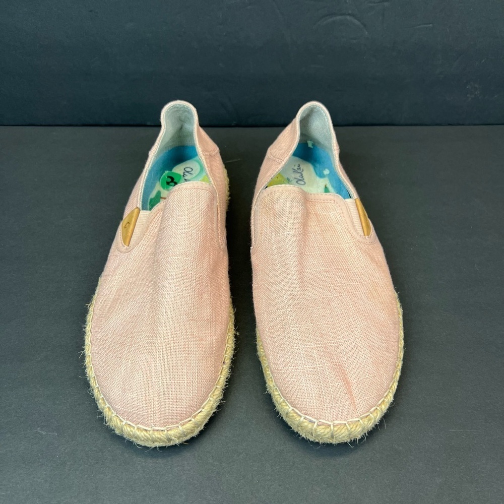 Olukai Pink Rose Sea Salt Kaula Pa’a Kapa Linen Espadrille Drop In Shoe Size 8 - Picture 3 of 9